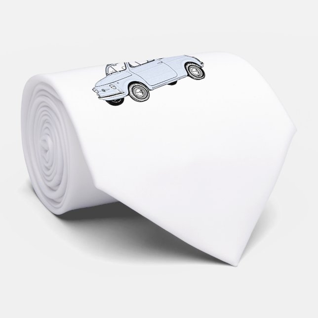 Blue Fiat 500 Topolino Pencil Style Drawing Neck Tie (Rolled)