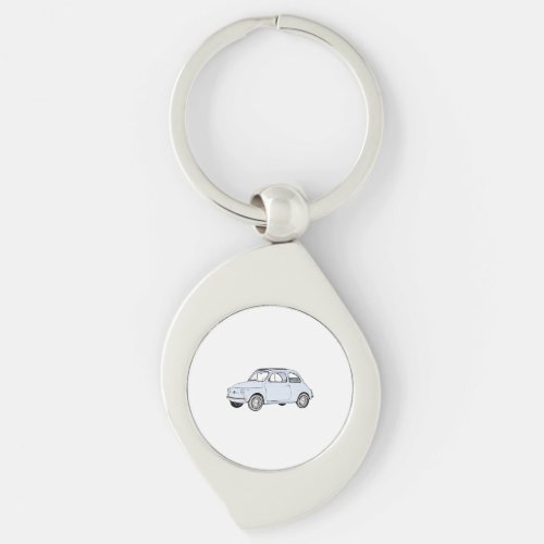 Blue Fiat 500 Topolino Pencil Style Drawing Swirl Keychain