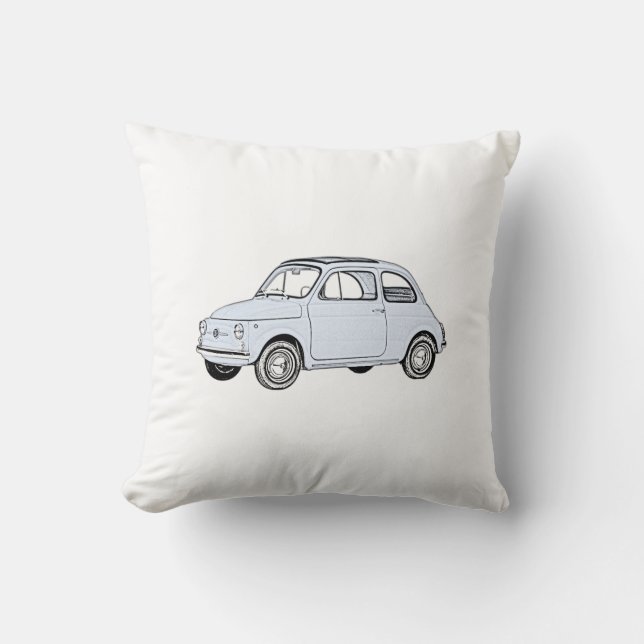 Blue Fiat 500 Topolino Pencil Style Drawing Throw Pillow (Front)