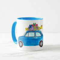 Blue Fiat 500 with Christmas Gifts Watercolor Mug
