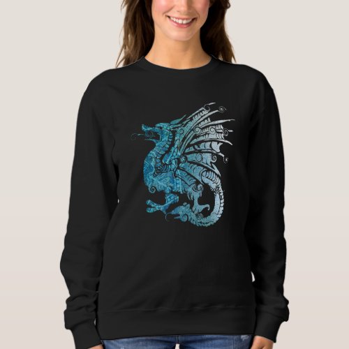 Blue Fierce Dragon With Spiked Wings And Mandala D Sweatshirt