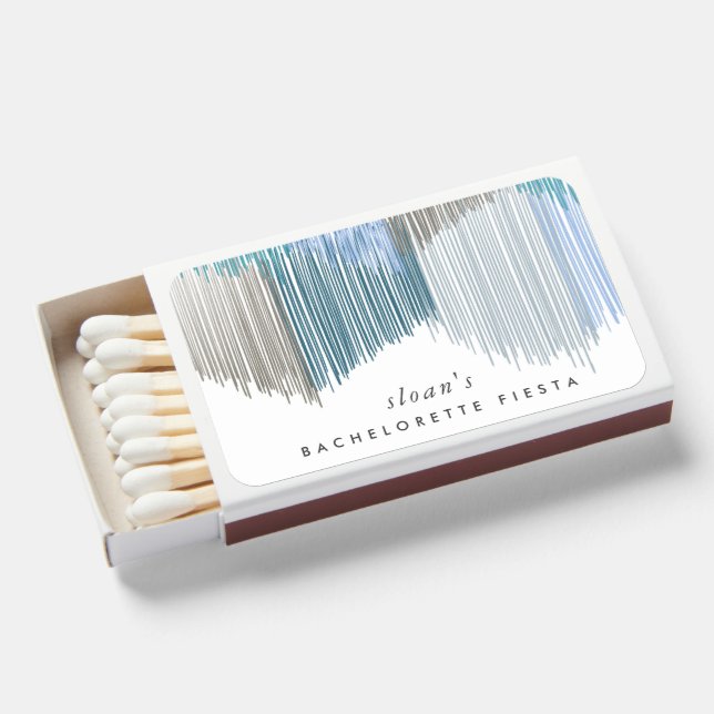 Blue Fiesta Modern Fringe Bachelorette Party  Matchboxes (Front Open)