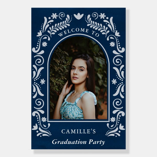 Blue Fiesta Photo Graduation Welcome Sign (Front)