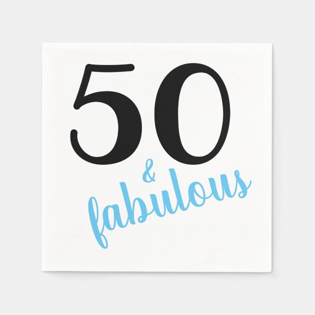 Blue Fifty and Fabulous 50th Birthday Party Napkins (Front)