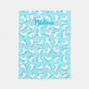 Blue Figure Skate Pattern Cute Kawaii Personalized Fleece Blanket