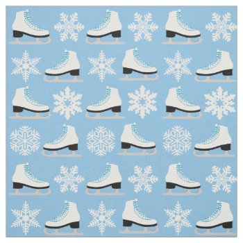 Blue Figure Skates And Snowflakes Christmas Fabric by GollyGirls at Zazzle