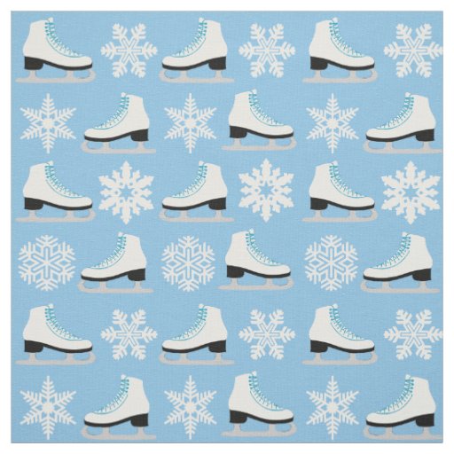Blue Figure Skates and Snowflakes Christmas Fabric