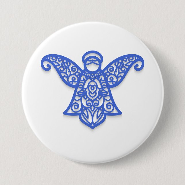 Blue Filigree Angel Silhouette Ornate Lace Button (Front)