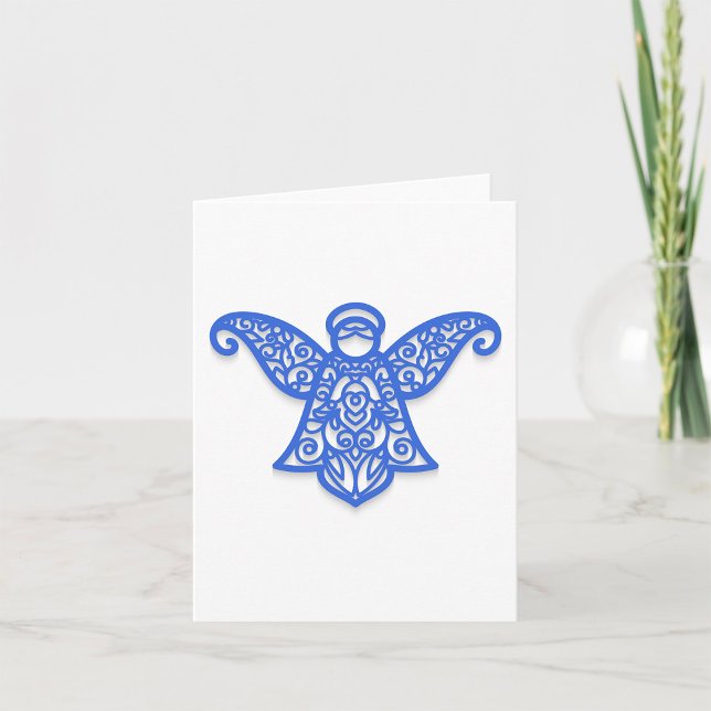 Blue Filigree Angel Silhouette Ornate Lace Card (Creator Uploaded)