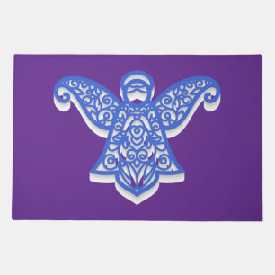 Blue Filigree Angel Silhouette Ornate Lace Doormat