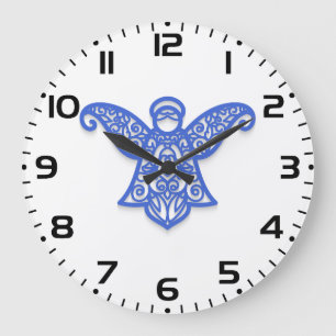 Blue Filigree Angel Silhouette Ornate Lace Large Clock
