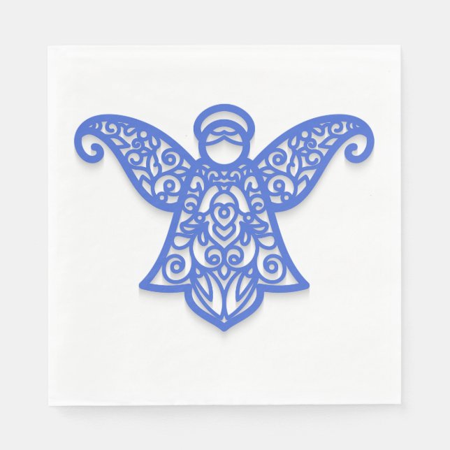 Blue Filigree Angel Silhouette Ornate Lace Napkins (Front)
