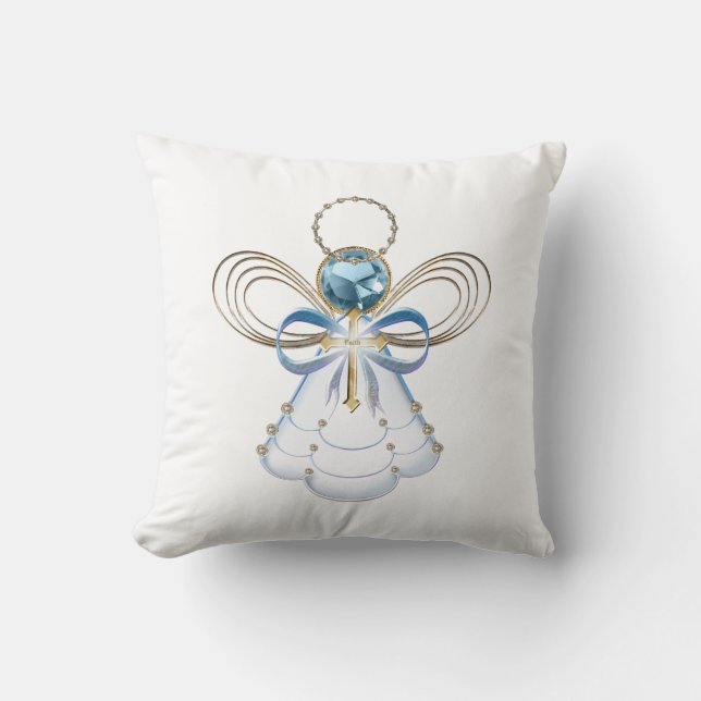 Blue Filigree Christmas Angel of Faith Throw Pillow (Front)