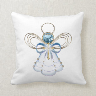 Blue Filigree Christmas Angel of Faith Throw Pillow