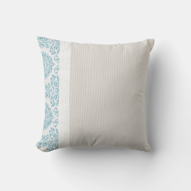 Blue Filigree Damask Throw Couch Pillow (Front)