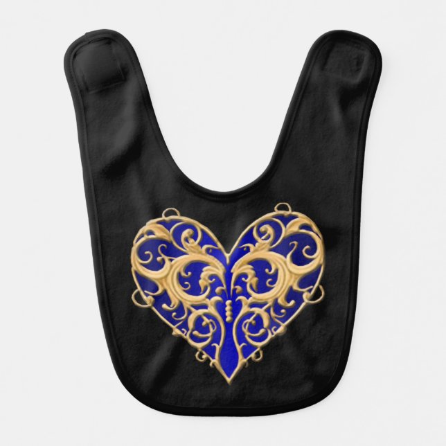 Blue Filigree Heart Baby Bib (Front)