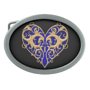 Blue Filigree Heart Belt Buckle