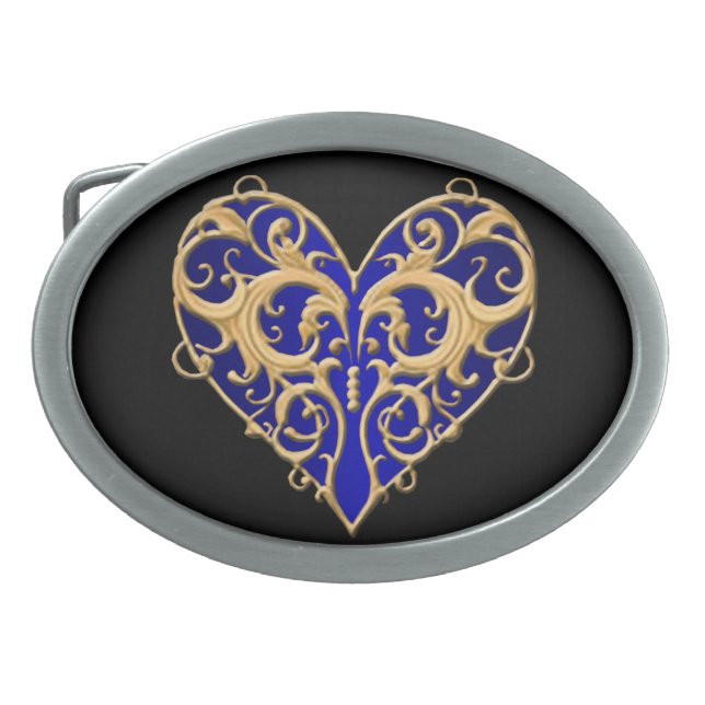Blue Filigree Heart Belt Buckle (Front)