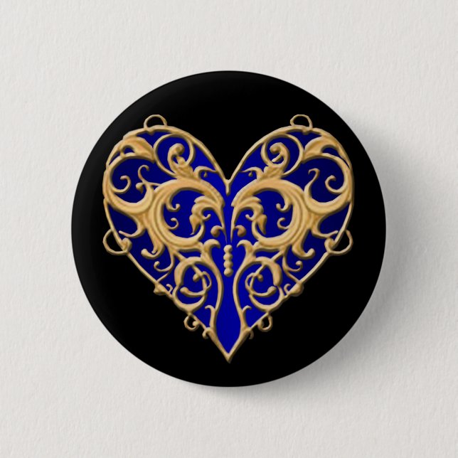 Blue Filigree Heart Button (Front)
