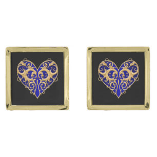 Blue Filigree Heart Cufflinks