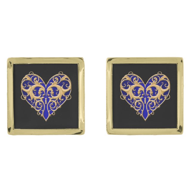 Blue Filigree Heart Cufflinks (Front)