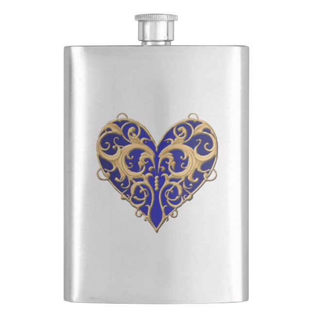 Blue Filigree Heart Flask (Front)