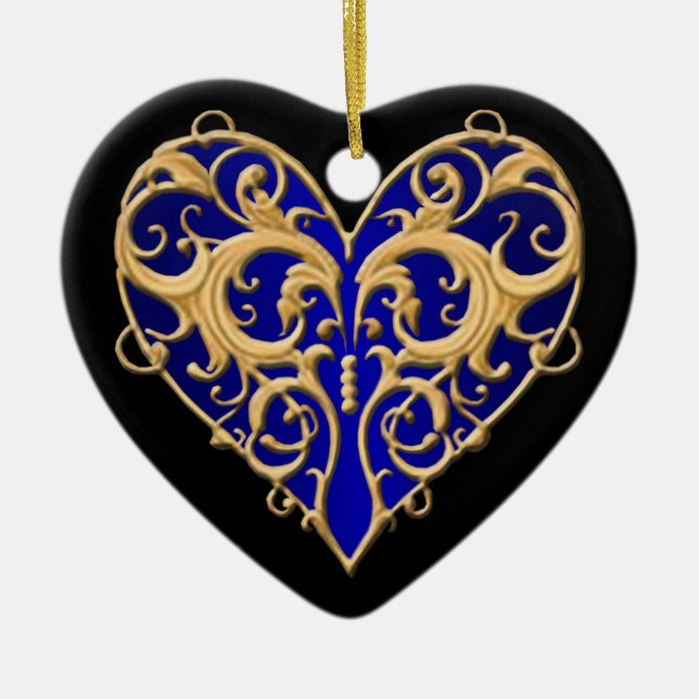 Blue Filigree Heart Heart Ornament (Front)