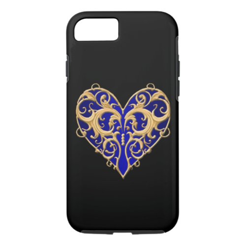 Blue Filigree Heart iPhone 7 Case