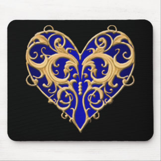 Blue Filigree Heart Mouse Pad