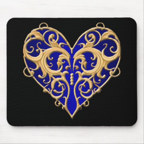 Blue Filigree Heart Mouse Pad