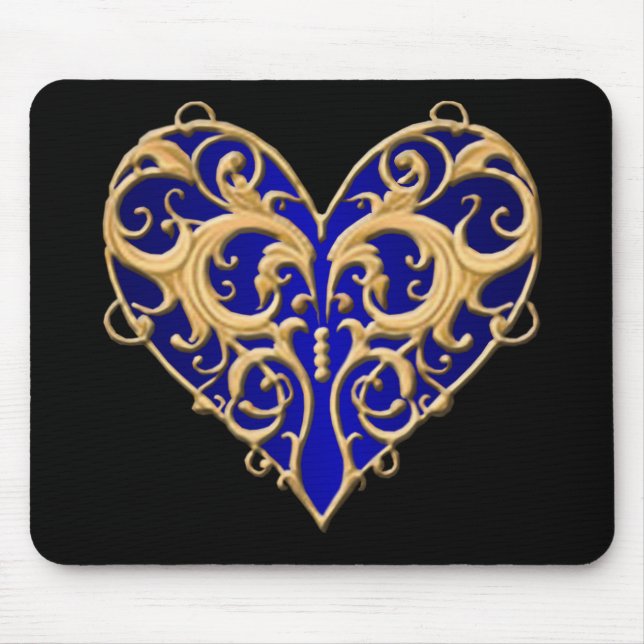 Blue Filigree Heart Mouse Pad (Front)
