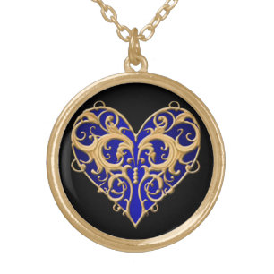 Blue Filigree Heart Necklace