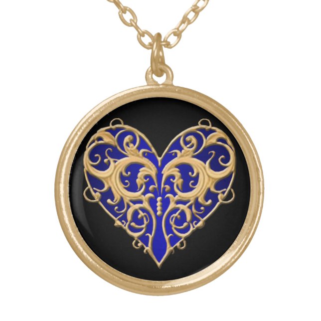 Blue Filigree Heart Necklace (Front)