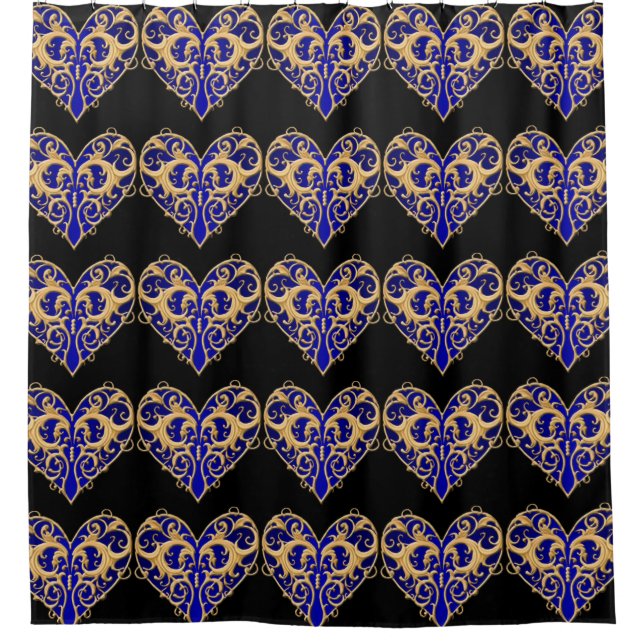 Blue Filigree Heart Shower Curtain (Front)