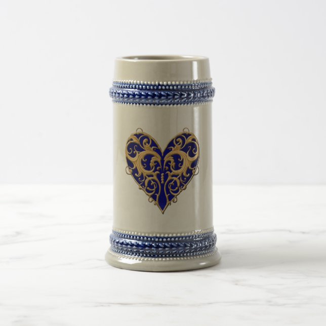 Blue Filigree Heart Stein (Center)