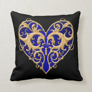 Blue Filigree Heart Throw Pillow