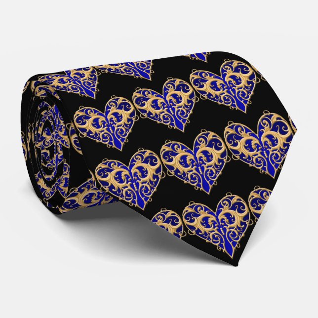 Blue Filigree Heart Tie (Rolled)