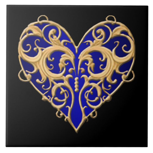 Blue Filigree Heart Tile (Front)