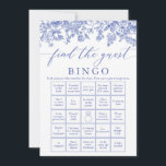 Blue Find the Guest Bingo Bridal Shower Game Invitation<br><div class="desc">Blue Find the Guest Bingo Bridal Shower Game The Blue Floral Find the Guest Bingo Bridal Shower Game is a delightful icebreaker where guests interact and find other attendees who fit specific descriptions or criteria listed on their bingo cards. As they mingle and discover guests who meet the criteria, they...</div>