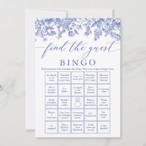 Blue Find the Guest Bingo Bridal Shower Game Invitation