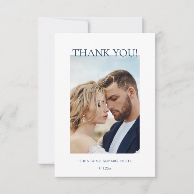 Blue Fine Art Flowers Wedding Thank You Card (Front)