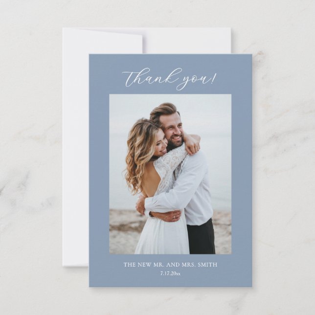 Blue Fine Art Flowers Wedding Thank You Card (Front)