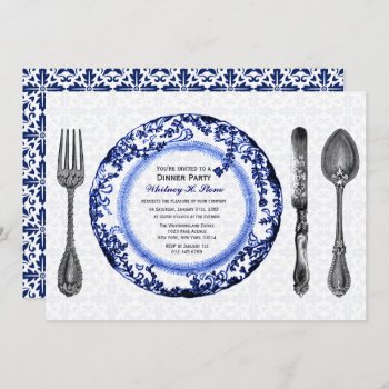 Blue Fine Dining Dinner Party Invitation by RenImasa at Zazzle