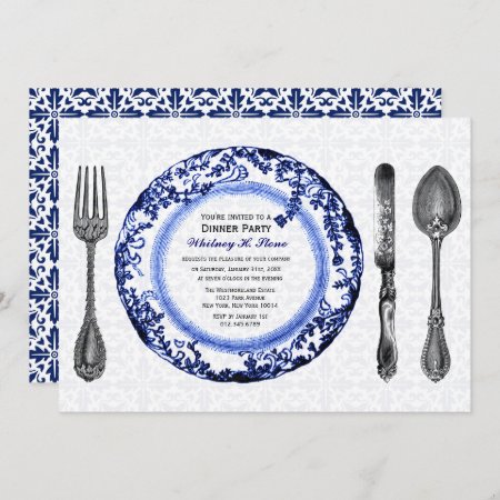 Blue Fine Dining Dinner Party Invitation