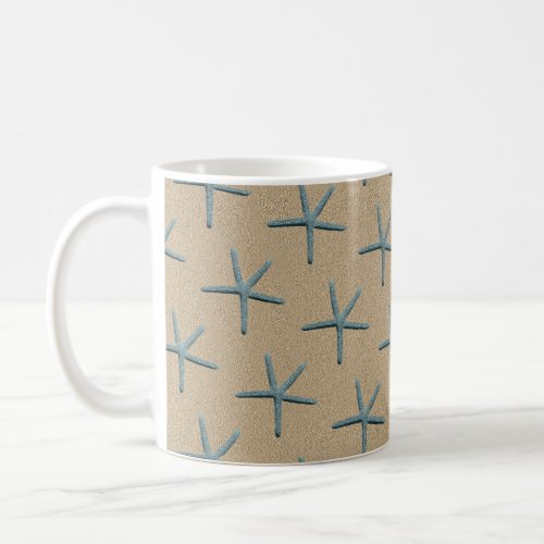 Blue Finger Starfish On Sand Colored Background Coffee Mug