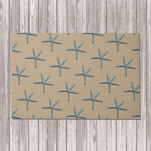 Blue Finger Starfish On Sand Colored Background Doormat