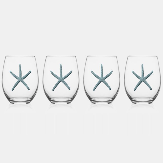Blue Finger Starfish Stemless Wine Glass (Front)