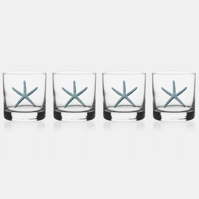 Blue Finger Starfish Whiskey Glass (Front)