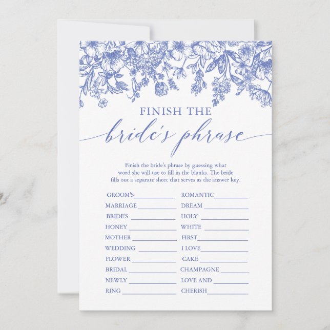 Blue Finish the Bride's Phrase Bridal Shower Game Invitation (Front)