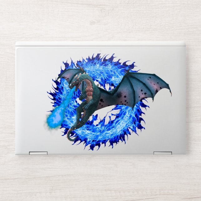 Blue Fire Breathing Dragon Flame Circle HP Laptop Skin (Front)